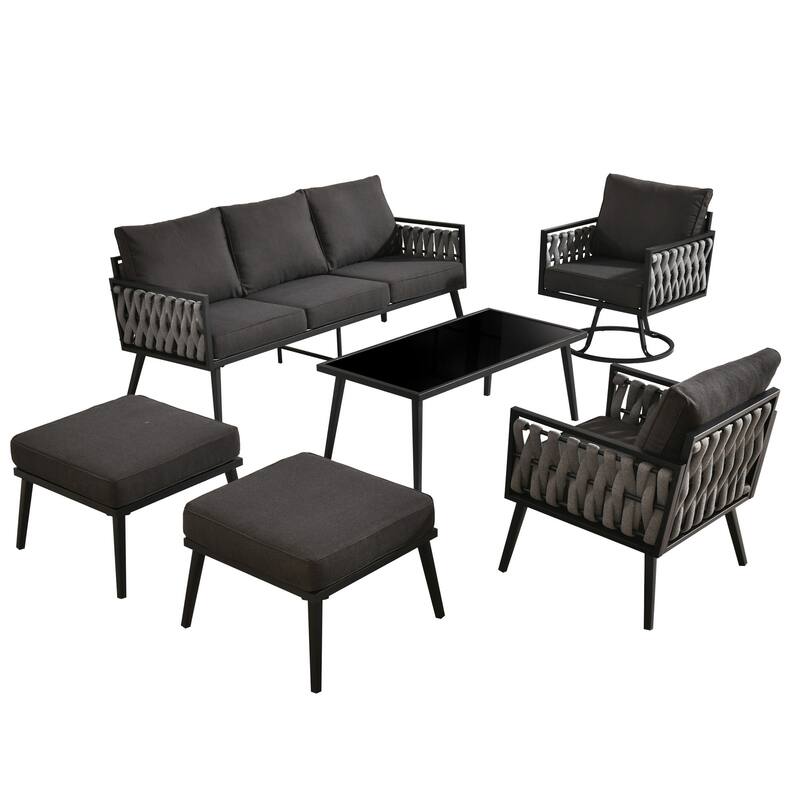 HOOOWOOO 6-piece Outdoor Patio Furniture Conversation Set with Swivel Chair