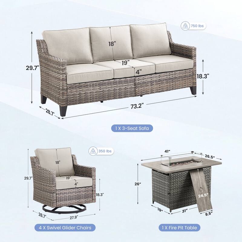 Pocassy Outdoor Swivel Chair with Sofa with Fire Pit Table