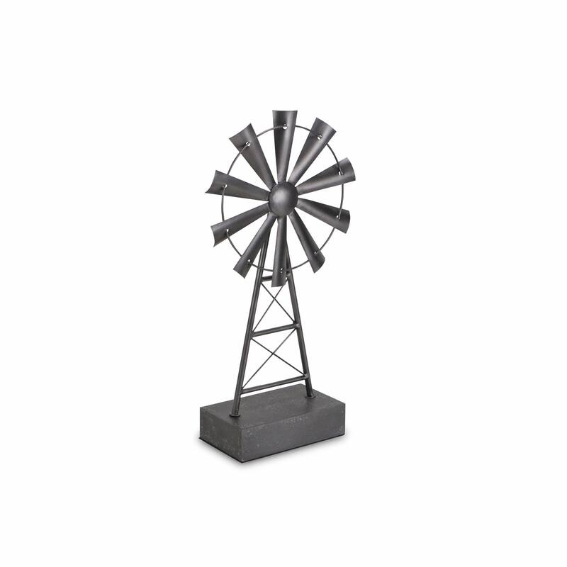 HomeRoots 21" Gray Metal Windmill Hand Painted Sculpture - 20.75" H x 7.75" W x 4.75" D