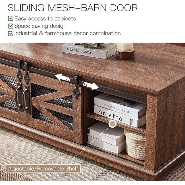 Farmhouse Coffee Table with Storage & Sliding Doors, Cocktail Table