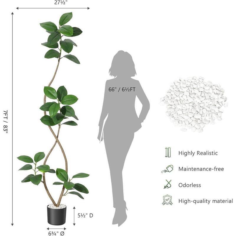 Artificial Plant Faux Fiddle Leaf Fig Tree with Black Sphere Resin Planter