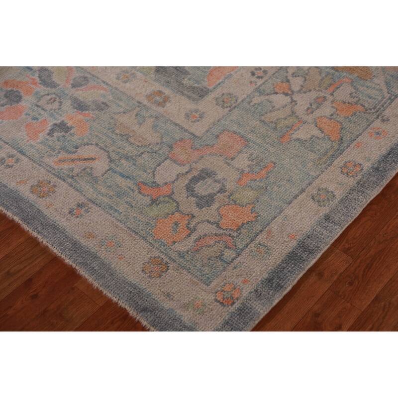 Hand Knotted Oriental 100% Wool Carpet Transitional All-Over Navy Blue & Blues Oushak Area Rug - 11' 10'' X 9' 0''