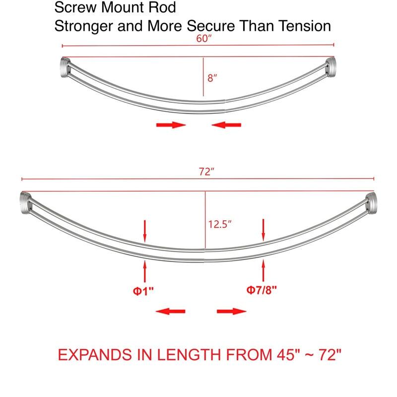 Utopia Alley Rustproof Wall Mounted Aluminum Double Curved Shower Curtain Rod, Screw Mount Rod, Adjustable Rod from 45" to 72"