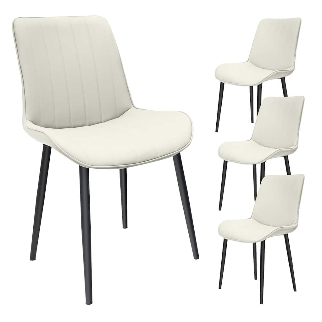 Set of 4 White Wave Pattern Upholstered Armless PU Leather Dining Chairs