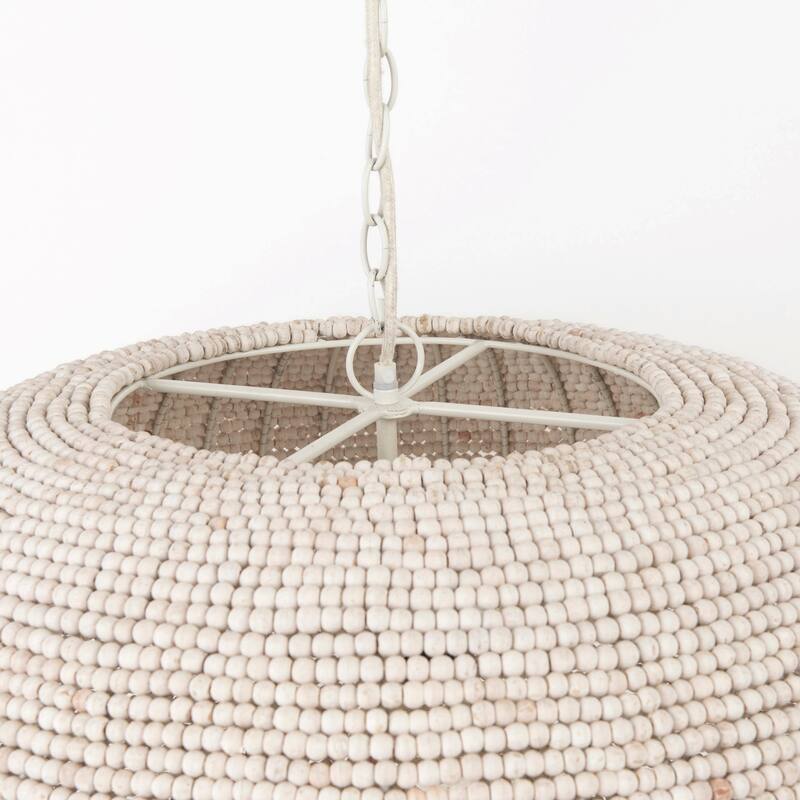 Theta White-Washed Beaded 3 Bulb Oval Chandelier