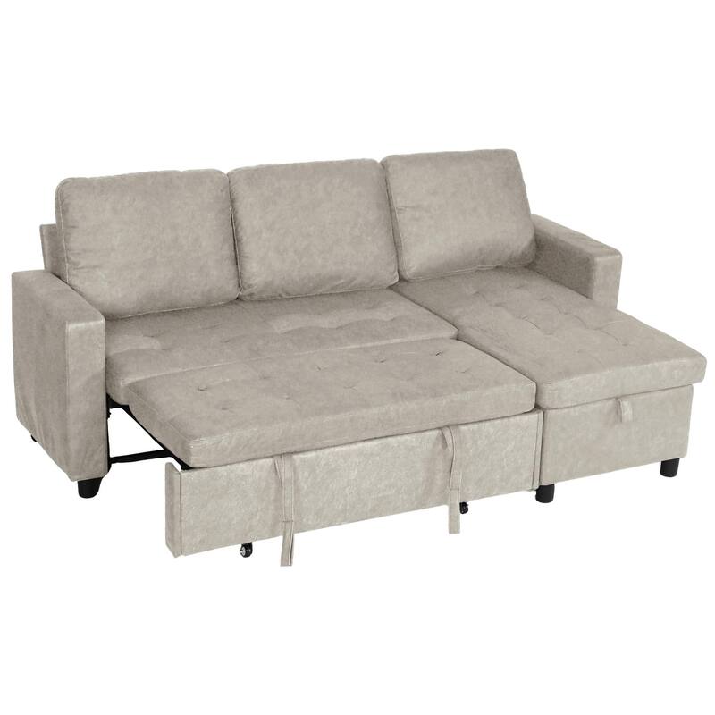 Small Couch Sofas with Pull Out Bed, Convertible Sleeper Sofa Bed with Storage for Small Spaces - Beige
