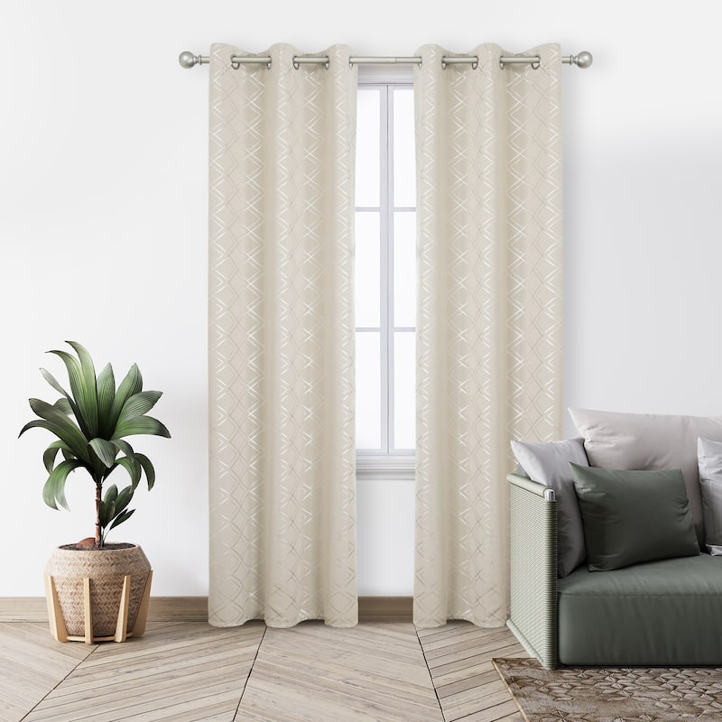Deconovo Silver Geometric Curtain Panel Pair(2 Panel)