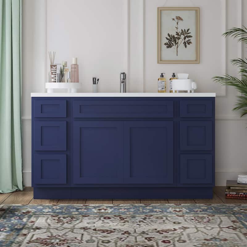 Vanity Art 60" Oak Freestanding Bathroom Vanity Cabinet without Top