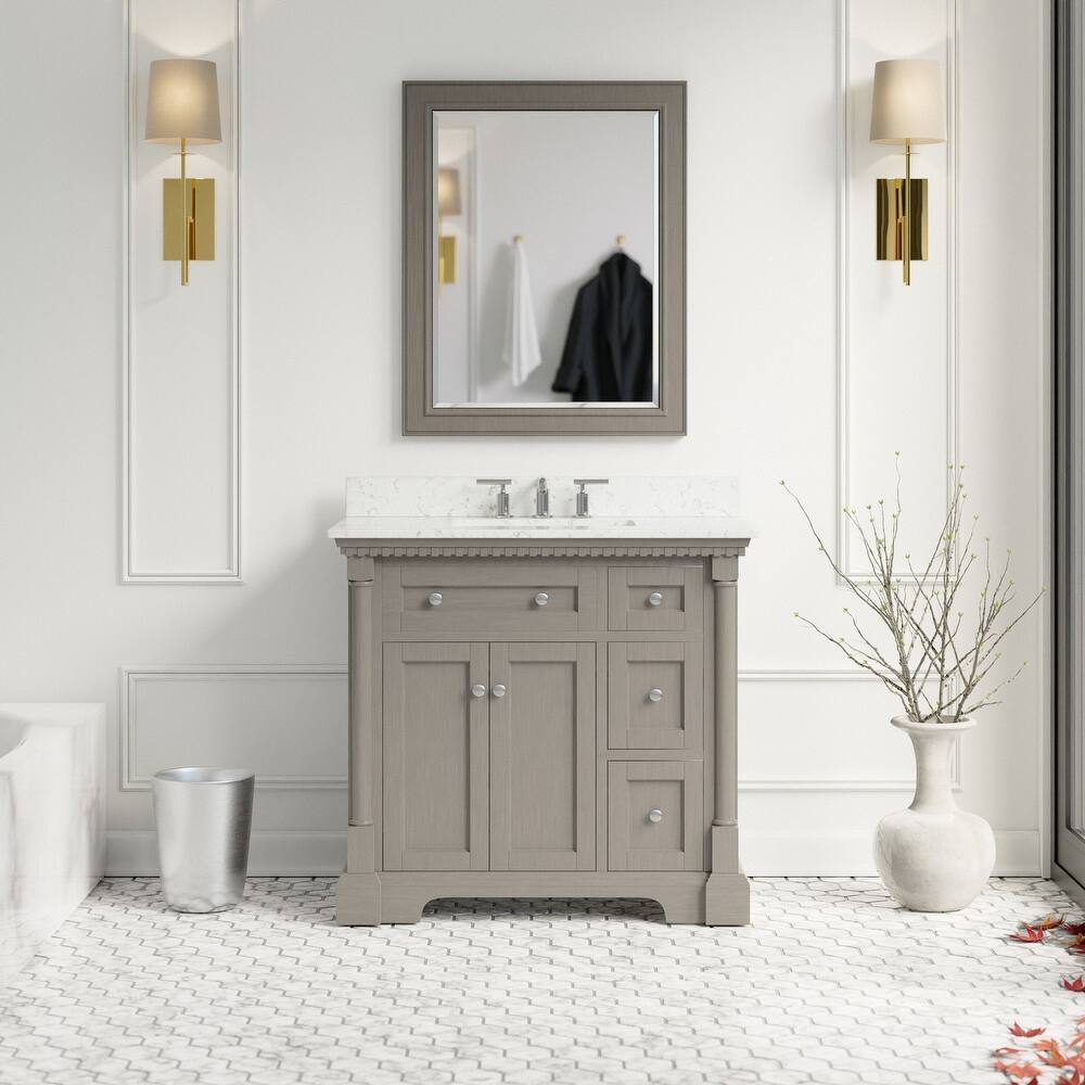 KitchenBathCollection Sydney 36" Bathroom Vanity with Engineered Marble Top