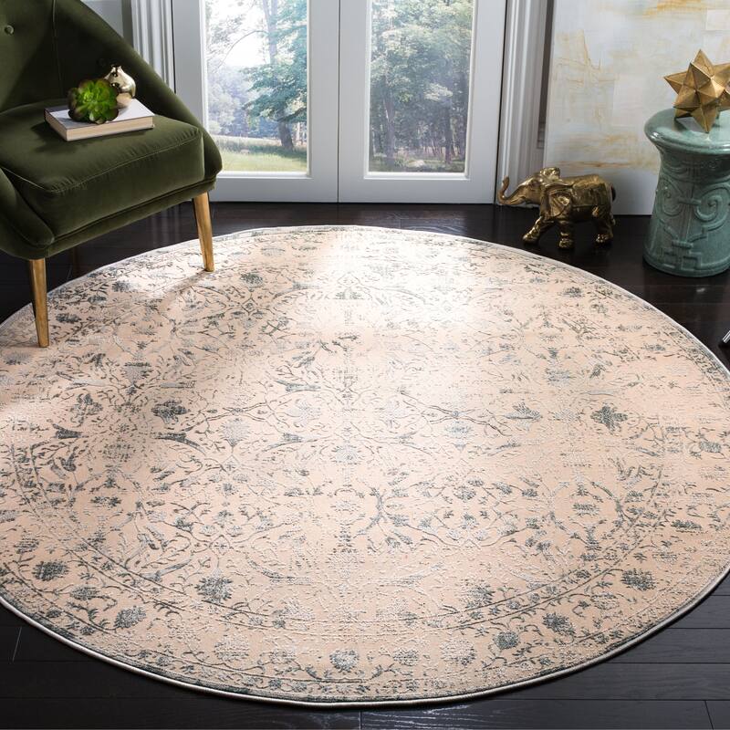 SAFAVIEH Brilliance Ditsa Vintage Boho Distressed Oriental Rug - 6'7" Round - Cream/Light Blue