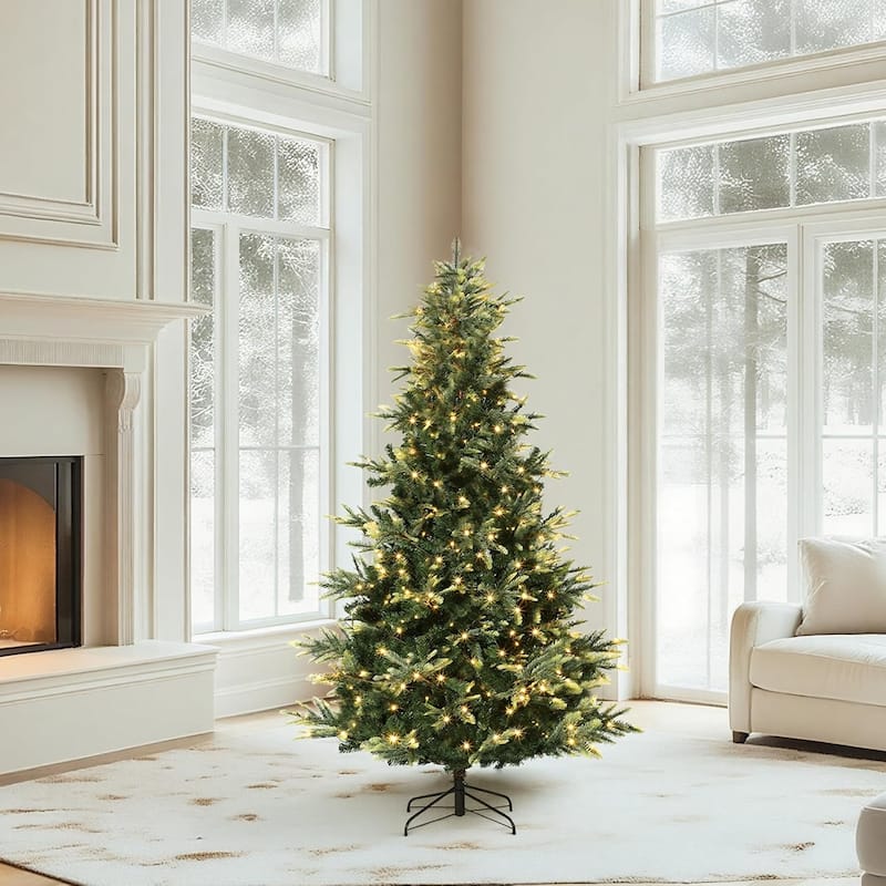 7.5 Ft Pre-Lit Slim Aspen Fir Artificial Christmas Tree -  200 UL Clear Lights, Metal Stand, 5-Yr Warranty|4.5 Foot - Green