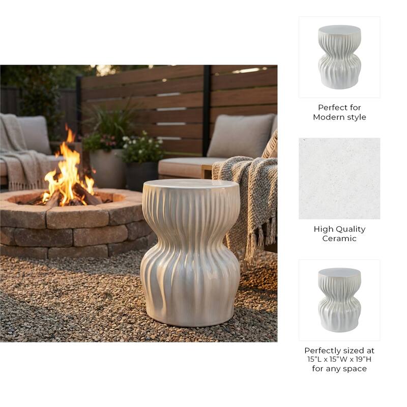 Garden Stool -Ceramic Modern Drum Sculptural - White, 19"
