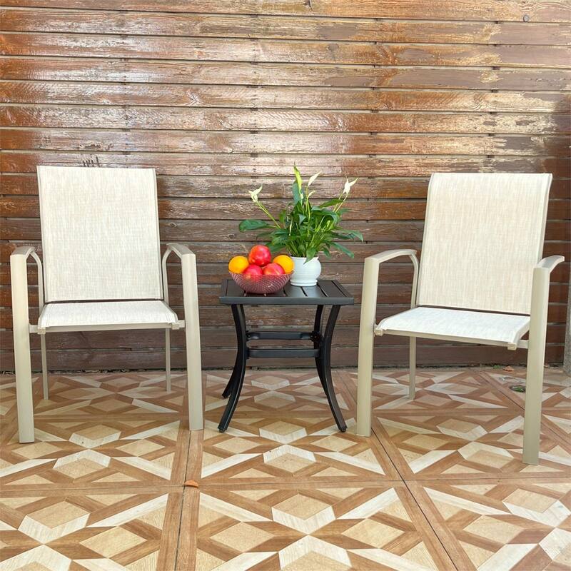 Garden Patio Chairs Set Of 2, All Weather Metal Outdoor Dining Chairs, Garden, Poolside, Black Color Frame