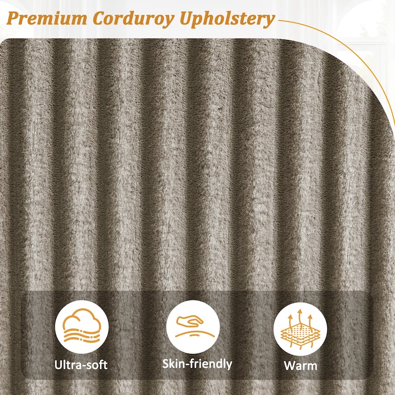 4 Seater Corduroy Sofa Couch with USB Ports and Storage Arms, 133" Modern Sofa with Side Pockets and Flip-Top Cup Holders