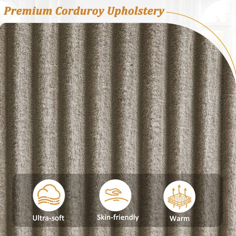 4-seater Brown Corduroy Sofa with Storage, Cup Holders, USB Ports, 133" Length
