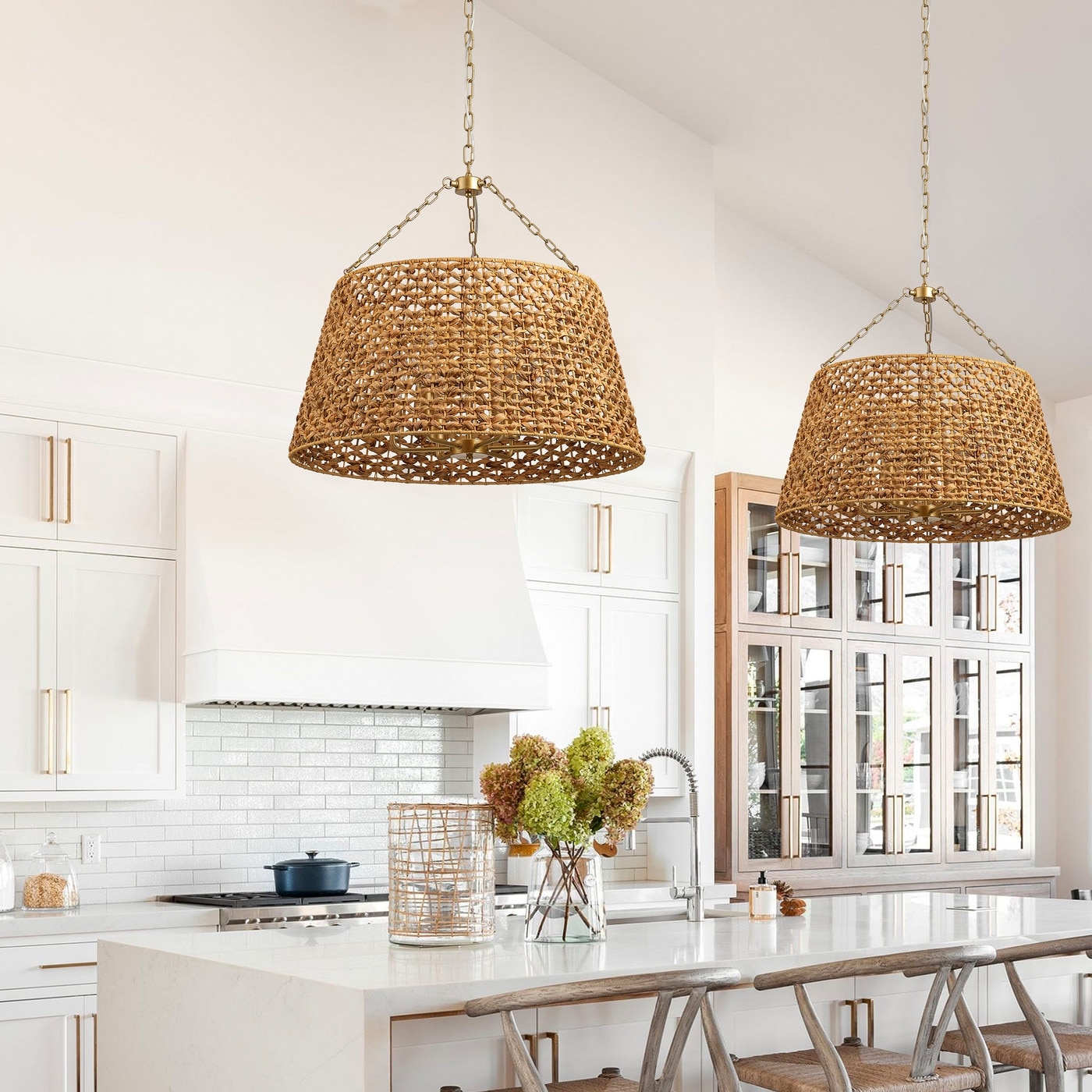 【CHARDONNAY】ペンダントライト Farmhouse Painted Gold 6-Light Unique Hand Woven Oversize Pendant