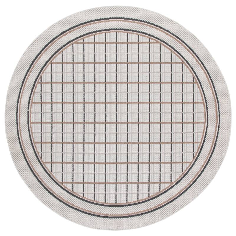 SAFAVIEH Veranda Tiziana Washable Indoor/Outdoor Rug - Weather Resistant & Easy Cleaning - 6'7" Round - Ivory/Beige