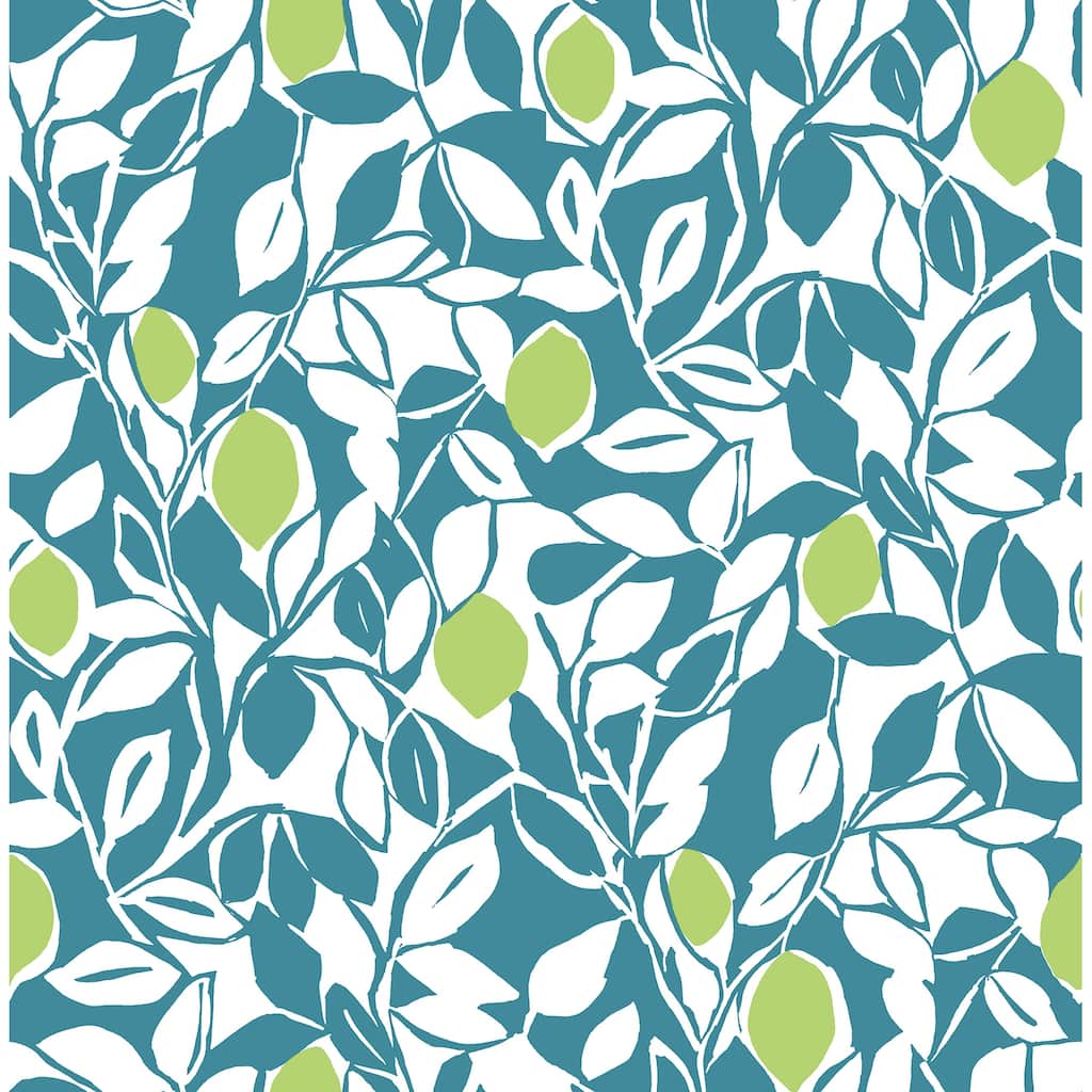 A-Street Prints Loretto Teal Citrus Wallpaper