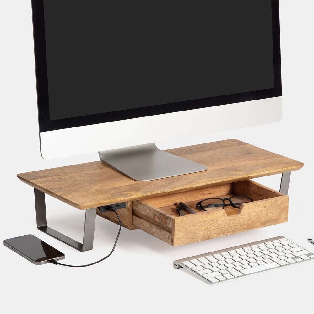 Jani Wood Monitor Stand Riser Desk - Ergonomic Design Stand, Desktop Organizer Table for Home, Office Workspace, Gaming Desk