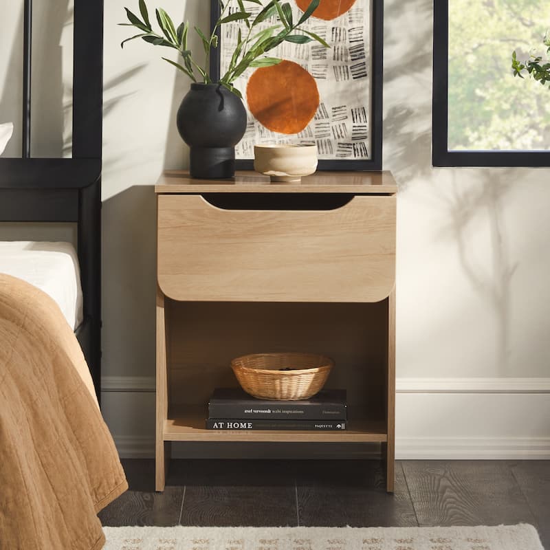 Minimalist 1-Drawer Nightstand with Open Cubby, Sleek Design and Durable Finish