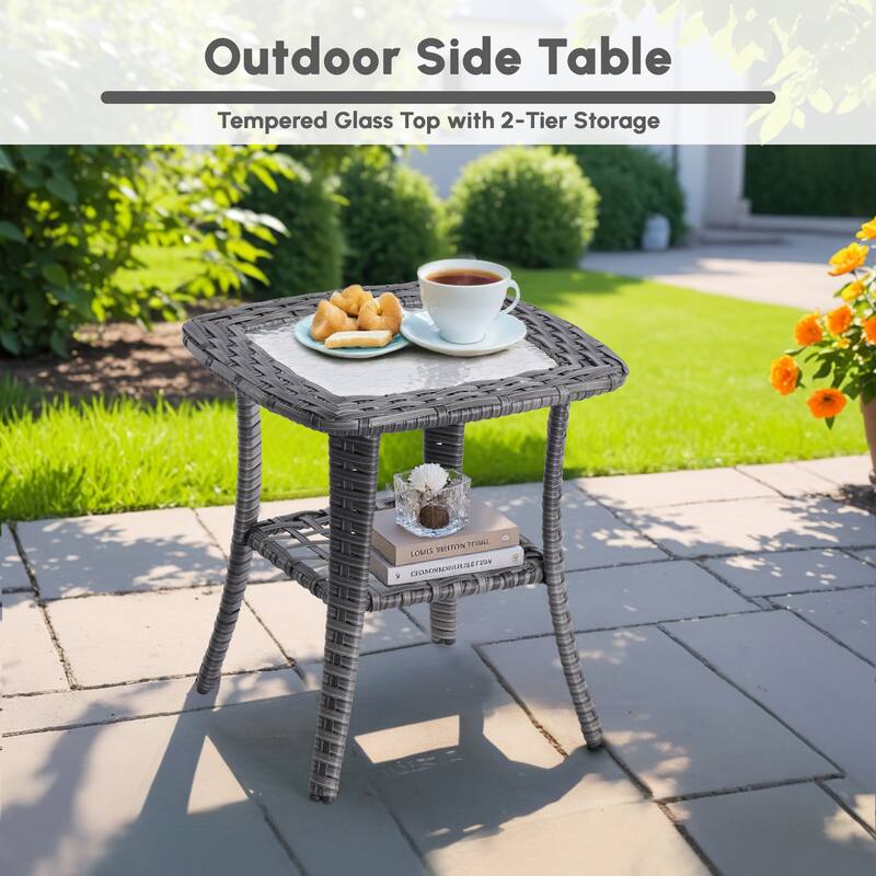 OVIOS 8 Pieces Outdoor Patio Swivel Chair Conversation Set with Fire Table