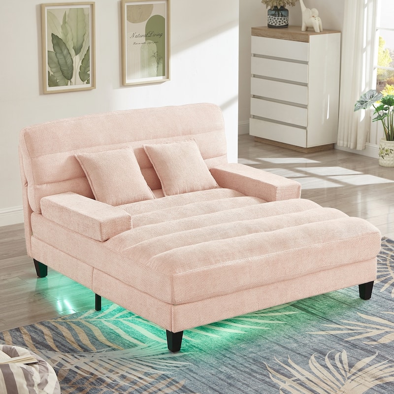 Modern Chaise Lounge Sofa 57.1" Sofa Bed Upholstered Lounge Sofa Chair with Adjustable Backrest and LED Light Strip