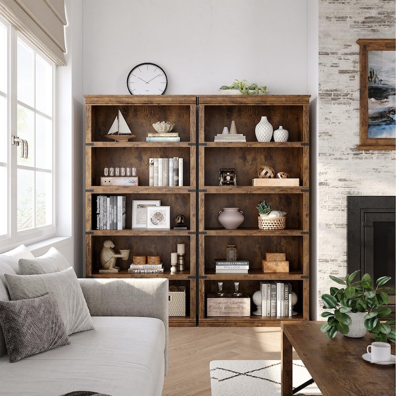 5 Tier Farmhouse Bookcase, 67.4" Tall Book Shelf with Storage, Wooden Bookshelves 5 Shelf