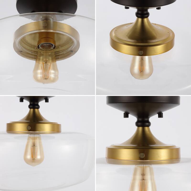 Gaines Glass/Iron Farmhouse Modern LED Flush Mount, by JONATHAN Y