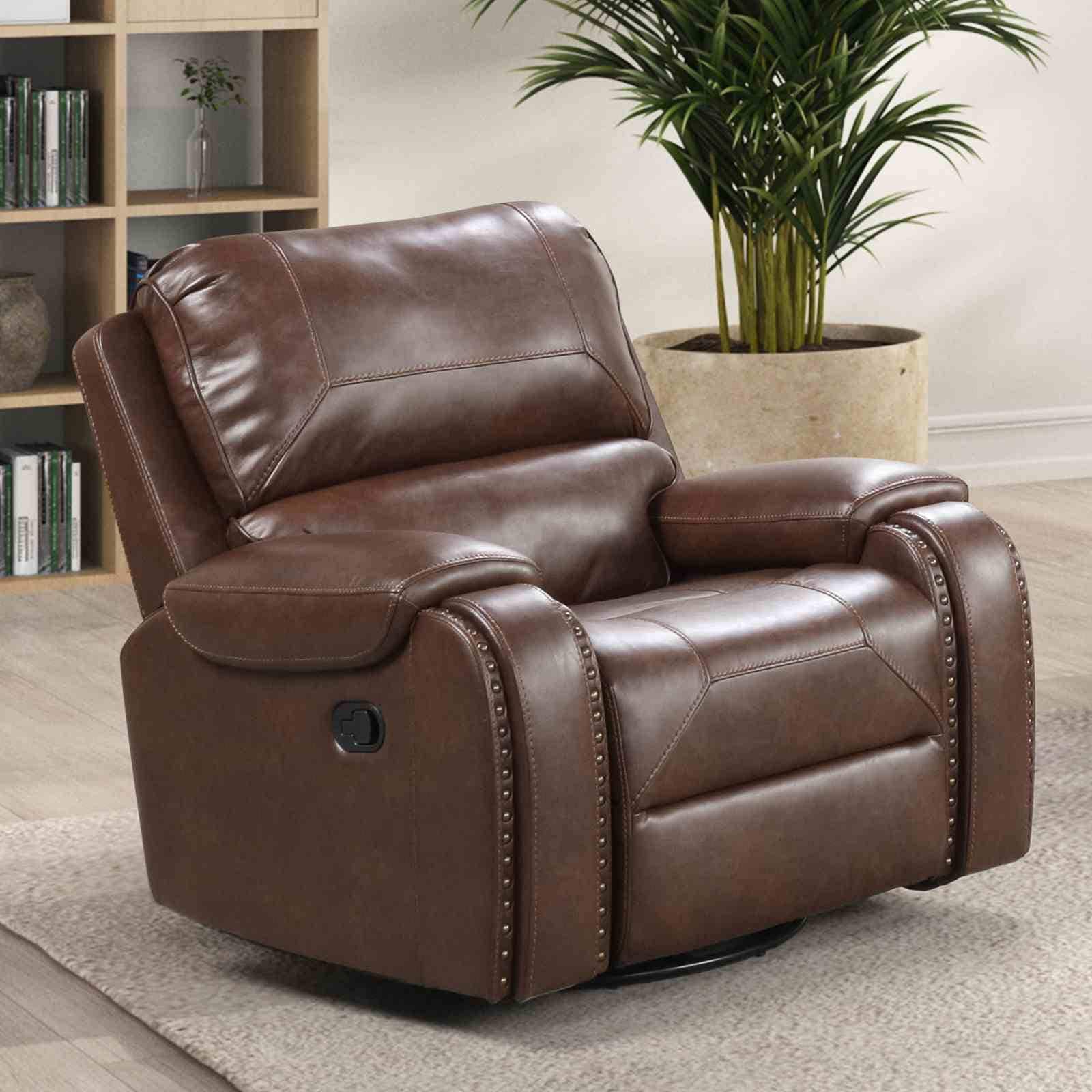 Recliner Chair Brown Finish 1pc Nailhead Trim Pillow Arm