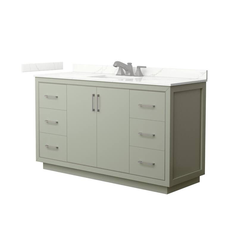 Wyndham Collection WCF111160S-QTZ-US3MXX Icon 60" Free Standing Single - Light Green / Giotto Quartz Top / Brushed Nickel