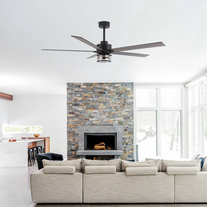 65" Black Wooden 5-Blade Industrial Ceiling Fan with Light and Remote