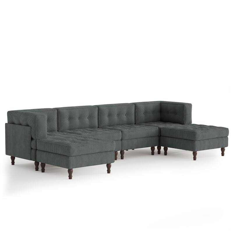 130"W Corduroy Upholstered Modular Sectional Sofa with Storage Ottoman