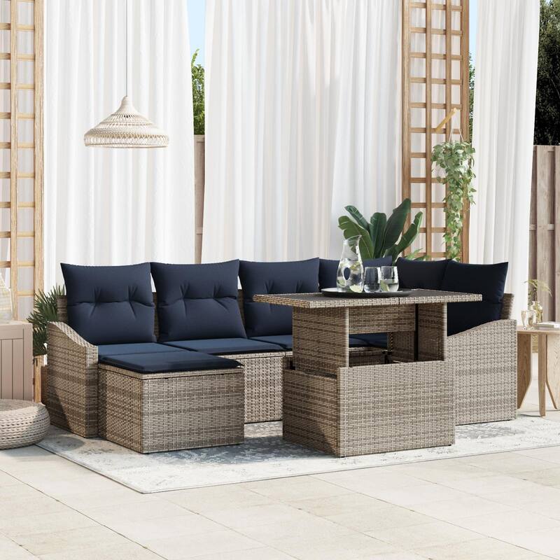 vidaXL 7 Piece Garden Sofa Set with Cushions - 91.0×48.6×27.2 - Grey