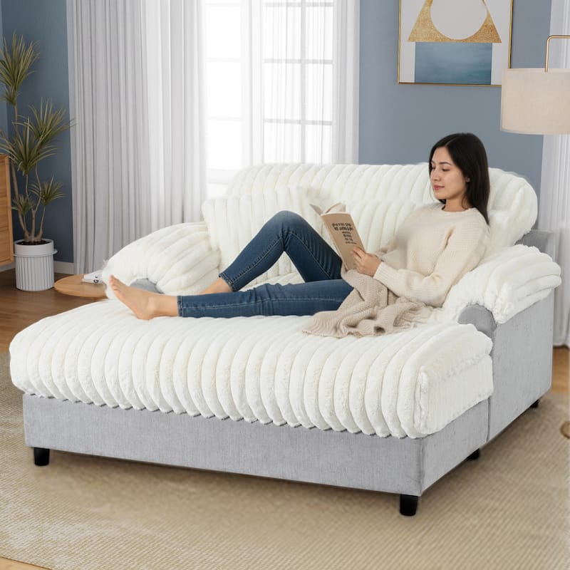Roomfitters Chaise Lounge Sofa 65.25" Cloud Plush Upholstered Sofa Couch with Two Pillows, Cozy Living Room Furniture