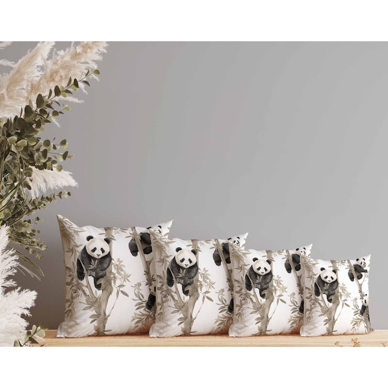 Climbing Panda Faux Suede Reversible Throw Pillow Beige and Black