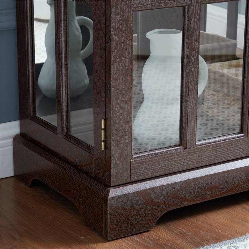 LED Glass Antique Curio Display Cabinet Showcase with Lattice Doors