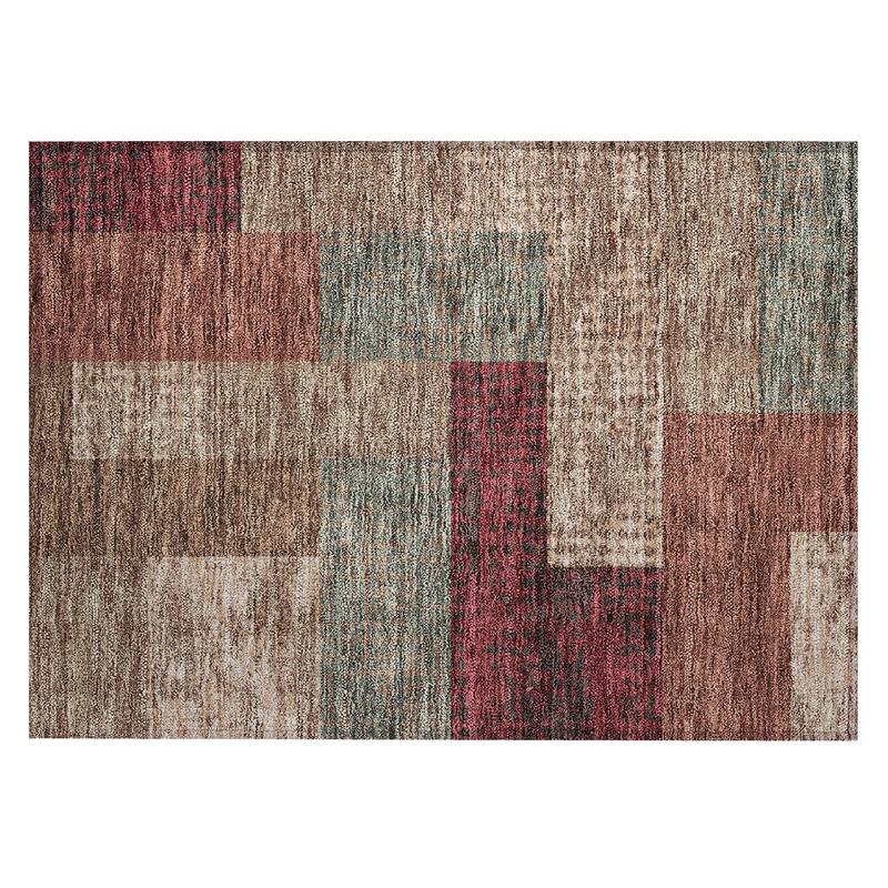 Machine Washable Indoor/ Outdoor Modern Blocks Chantille Rug
