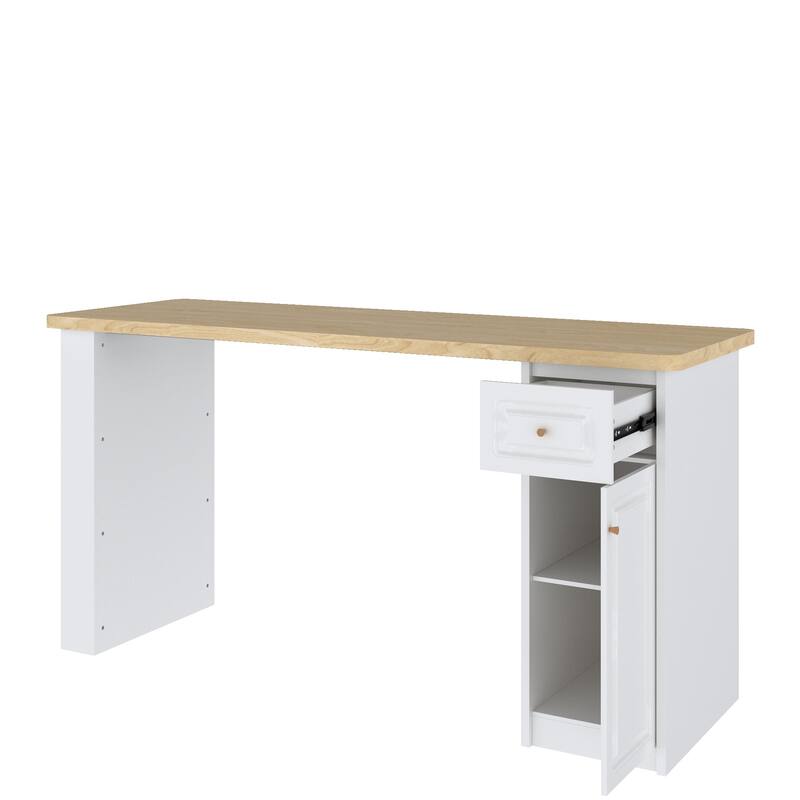 Work Table with Storage Cabinet,Natural Wood Top Kitchen Island Small Ding Table - N/A