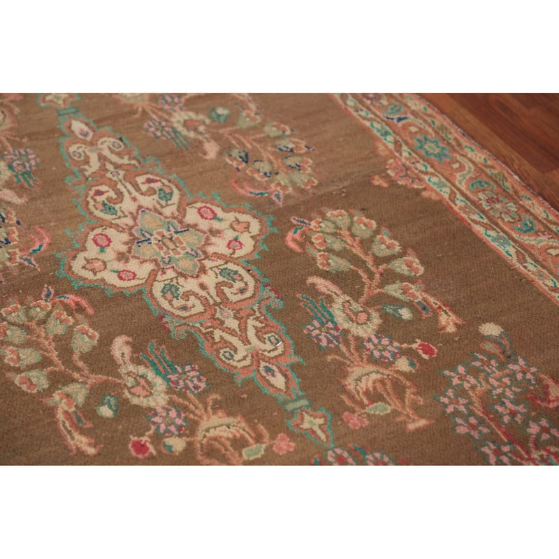 Brown Floral Mahal Persian Runner Rug Handmade Wool Carpet - 3'4"x 10'11"