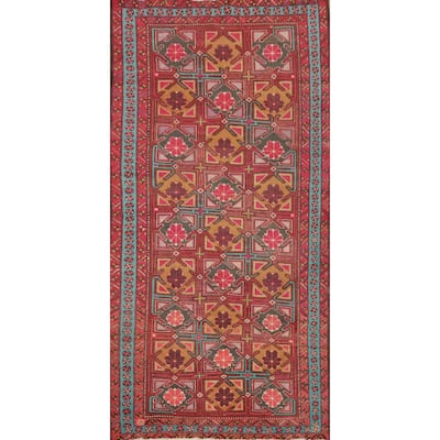 Hand Knotted Oriental 100% Wool Carpet Traditional Geometric Red Ardebil Area Rug - 9' 5'' X 4' 8''