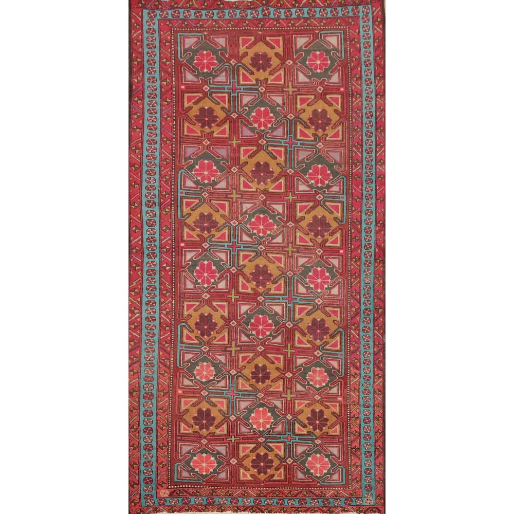 Hand Knotted Oriental 100% Wool Carpet Traditional Geometric Red Ardebil Area Rug - 9' 5'' X 4' 8''
