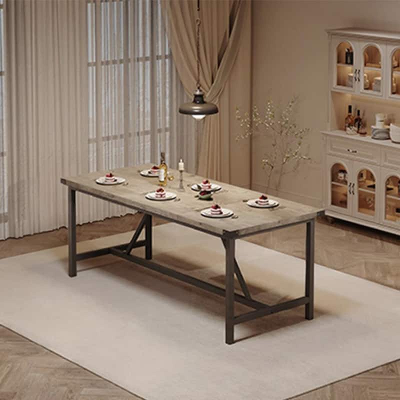 70.87 Inch Large Farmhouse Dining Table, with Wood Grain Engineered Panels