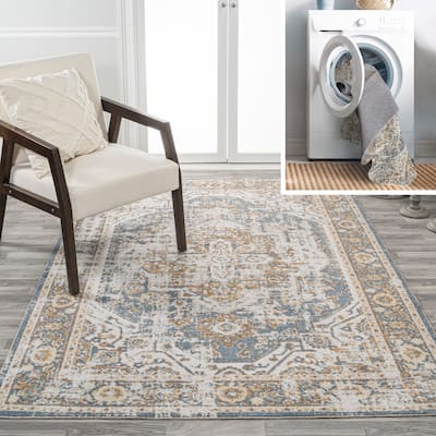 JONATHAN Y Pavel Bold Distressed Medallion Low-Pile Machine-Washable Area Rug