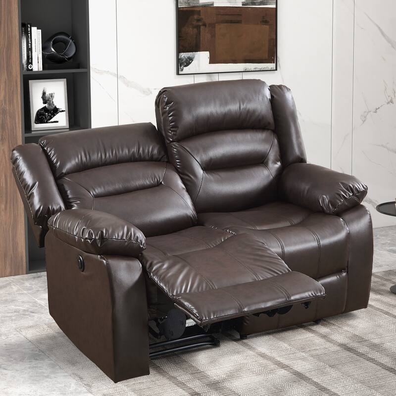 Faux Leather Power Loveseat Recliner, Electric Reclining Sofa with Overstuffed Armrests, 2-Seater Couch for Living Room