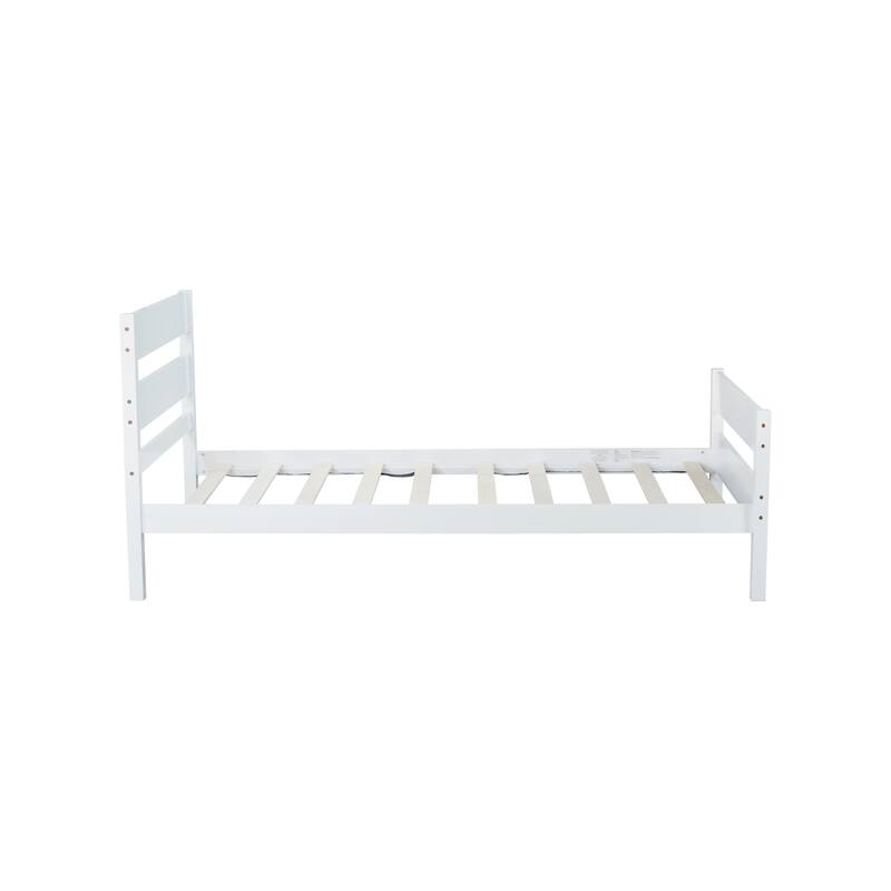 White Twin Size Rubber Wood Bed with Headboard and Footboard, Underbed Storage