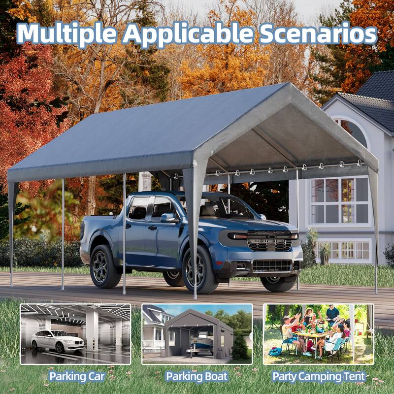 Heavy Duty Carport, All-Weather Waterproof Shelter with Steel Frame for Cars, Boats & Equipment