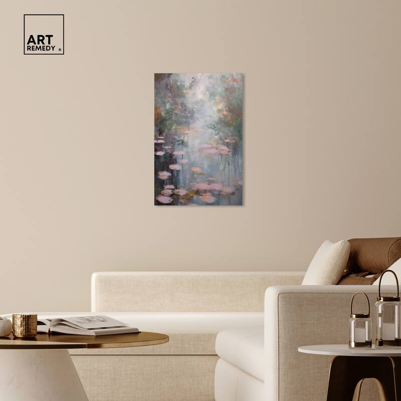 Art Remedy Pink Impressionisty Lilypads Gallery Wrapped Impressionism 1 Piece Canvas Wall Art