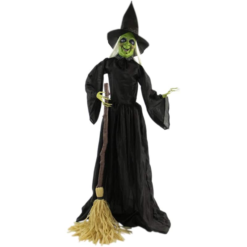 Haunted Hill Farm Life-Size Animatronic Witch | Indoor/Outdoor Halloween Decoration | Talking | Poseable | Battery-Operated