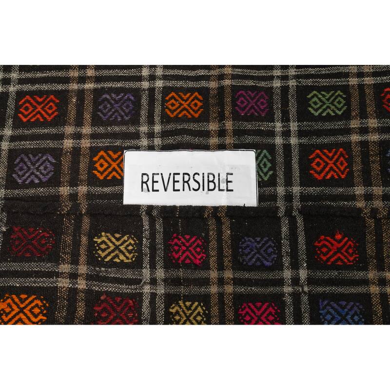 Hand Woven Oriental 100% Wool Carpet Southwestern All-Over Black Kilim Area Rug - 11' 1'' X 5' 9''