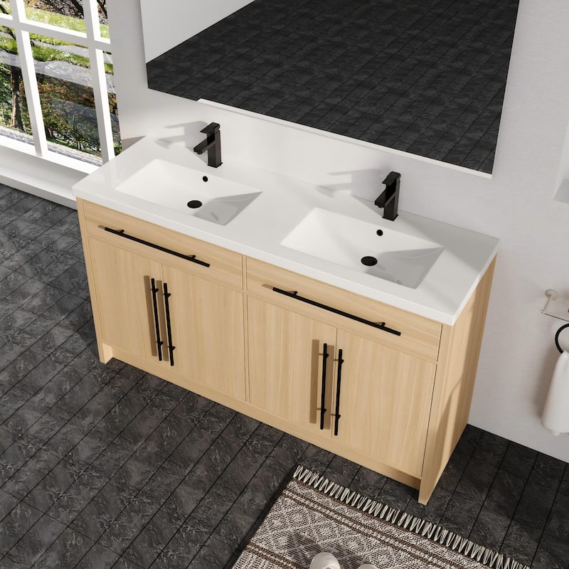 Malwee 48"/60" Bathroom Vanity with Sink, FreeStanding Vanity with 4 Soft Close Doors and 2 Adjustable Shelves